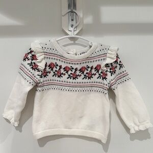 Janie and Jack White Fair Isle Sweater with Ruffles, 6-12 M